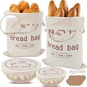 2 Cotton Bread Bags & Sourdough Bags with TPU Lining, 2 Proofing Bowl Covers-BN